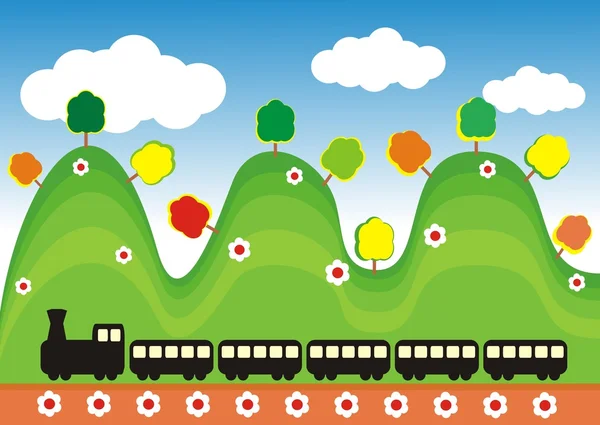 Zug in den grünen Hügeln — Stockvektor