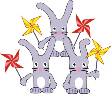 Three rabbits (hares) with spinners clipart