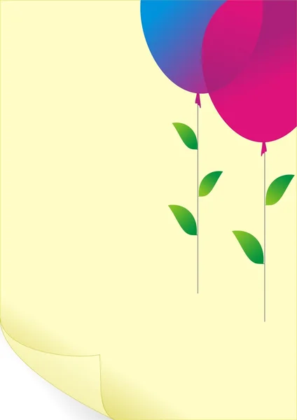 Color balloons, green leaves and paper — Stock Vector