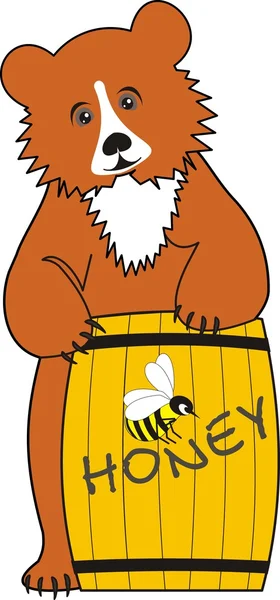 Bebé oso (Grizzly) con miel — Vector de stock