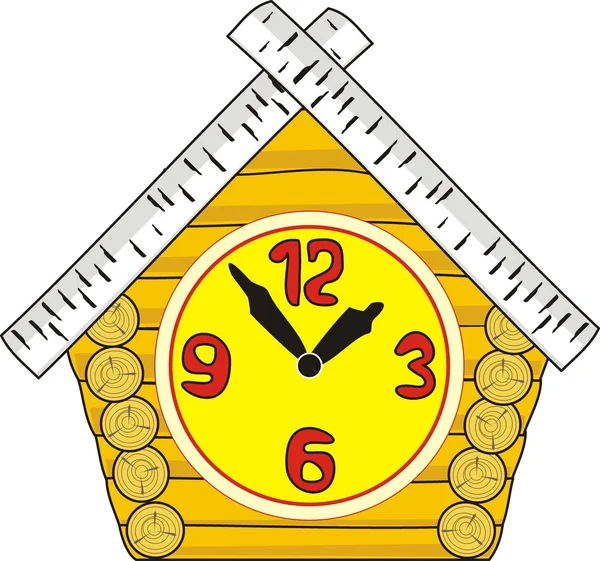 隔離されたベクトル イラスト - 時計 - 木造の小屋 - 漫画のスタイル — ストックベクタ