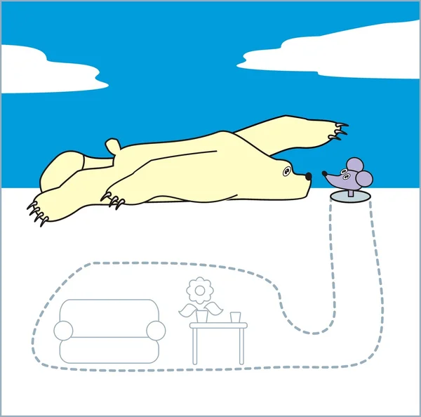 Vektor illustration - isbjörn och en mus - tecknad stil — Stock vektor