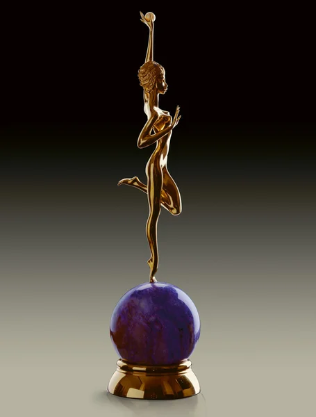 Pearl. Bronze, gold, pearl, precious stone, charoite 8x6x36 cm. — Stock Photo, Image