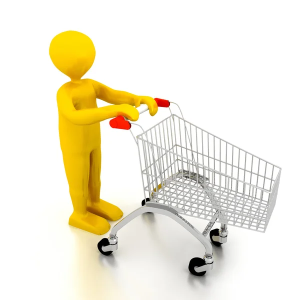 Persoon met shoping cart over Wit — Stockfoto