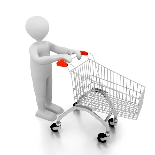 Persoon met shoping cart over Wit — Stockfoto