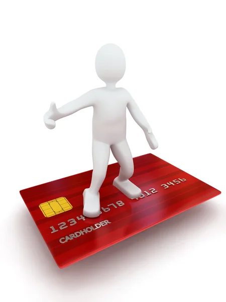 信用卡上的 3d 人 — 图库照片