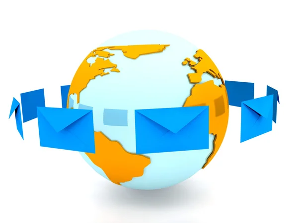 Envelope with globe sign over white — Stock Photo, Image