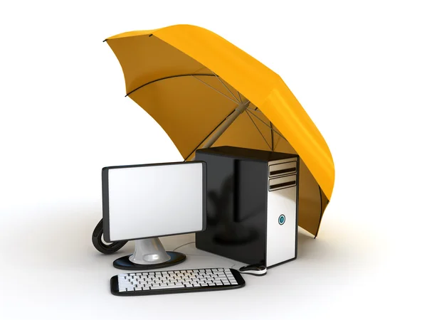 Computador sob guarda-chuva — Fotografia de Stock