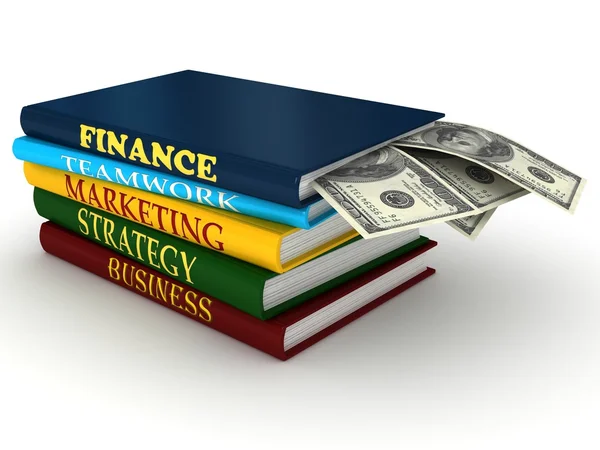 Business books with money — Stock Photo, Image