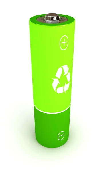 Зеленая батарея на белом фоне — стоковое фото