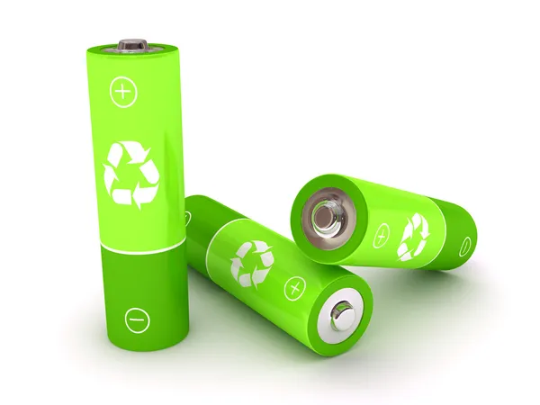 Green battery over white background — Stock Photo, Image