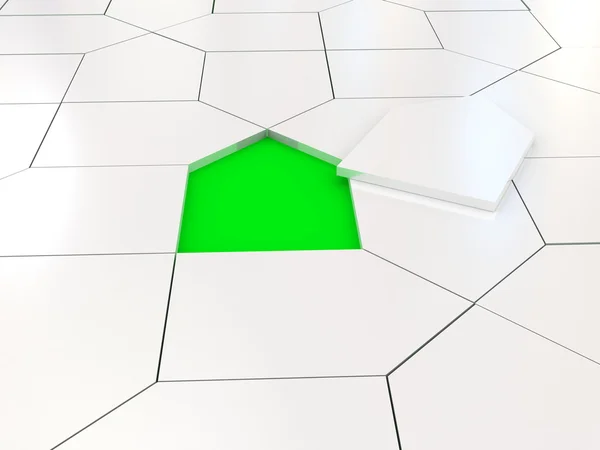 Casa bianca puzzle su verde — Foto Stock