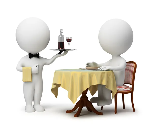 3d small - waiter and client — Stock Photo, Image