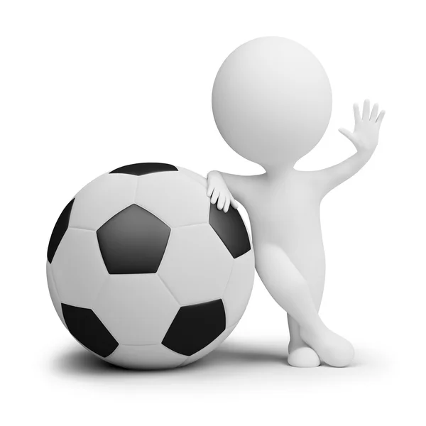 Mały 3D - piłkarz z dużą piłkę — Zdjęcie stockowe