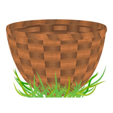 Empty basket standing on a green grass clipart