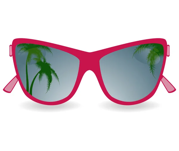Yansıma ile güneş gözlüğü ve palmiye ağaçlarının — Stok Vektör