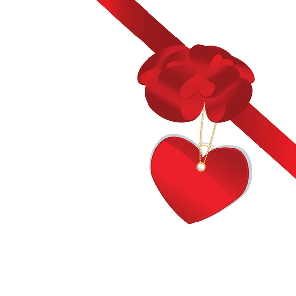 Rote Schleife mit Etikett - ein Herz — Stockvektor