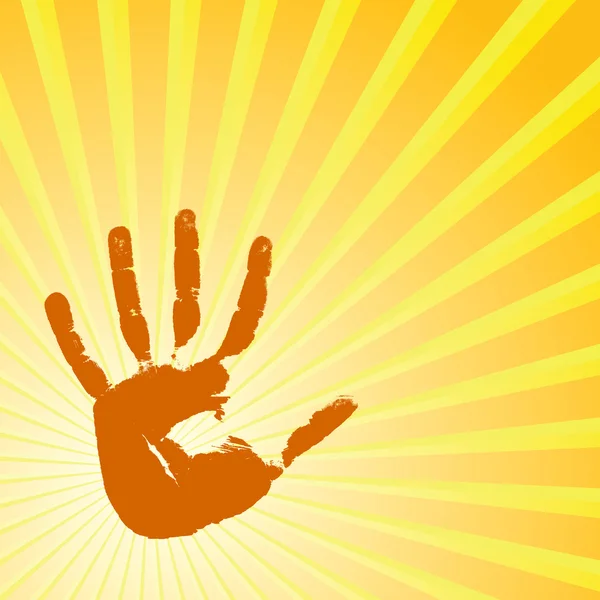 Impressão da mão sobre um fundo solar — Vetor de Stock