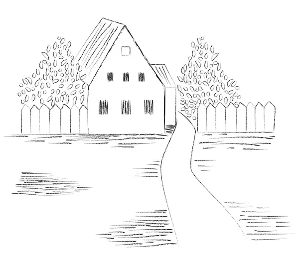 Schizzo dell'immagine di una casa di campagna — Vettoriale Stock