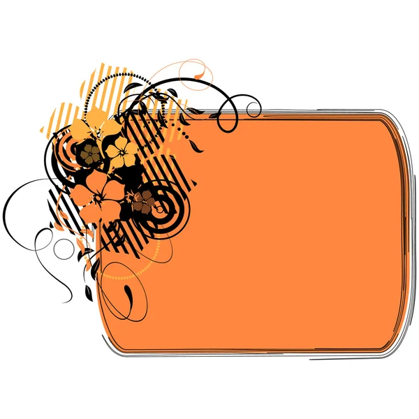 Grunge ένα πορτοκαλί πλαίσιο με λουλούδια — Διανυσματικό Αρχείο