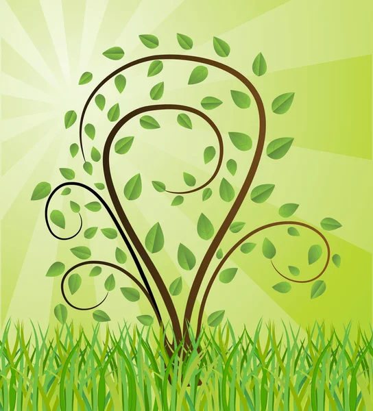 Fondo verde con dibujo de árbol — Vector de stock