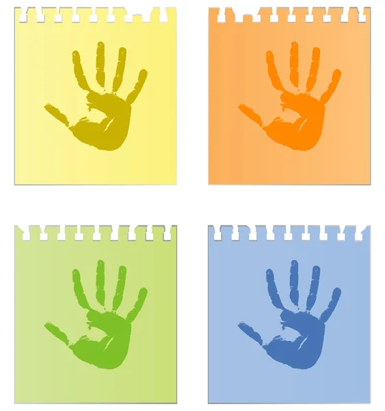 Stampe di mani su fogli di carta — Vettoriale Stock