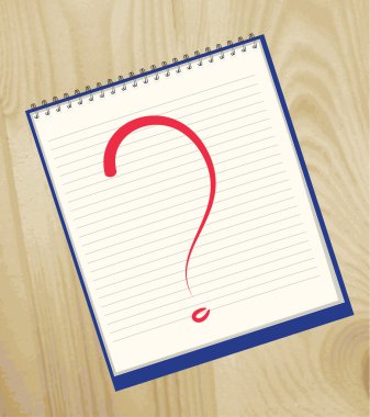 The question mark drawn in an open notebook clipart