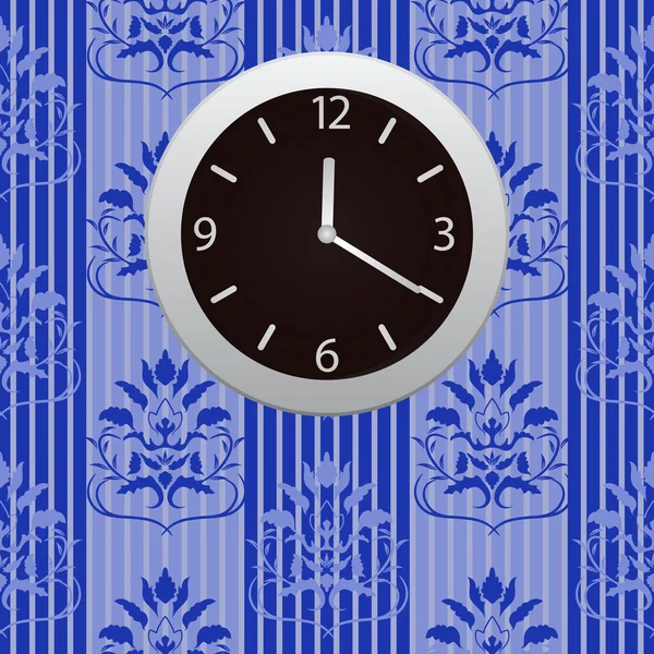 Horloges suspendues sur un mur avec papier peint — Image vectorielle