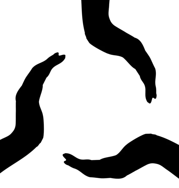 Schwarze Silhouetten von Händen auf weißem Hintergrund — Stockvektor