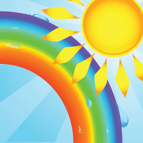 Vektor-Regenbogen mit Tropfen und Sonne — Stockvektor