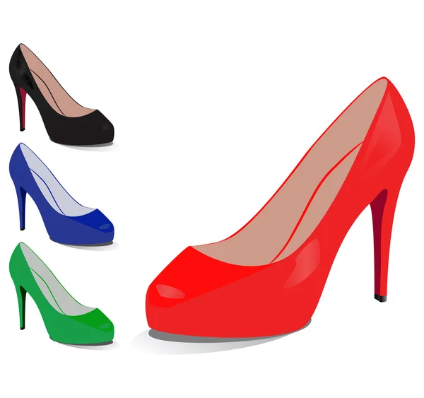 Set di scarpe di diversi colori su sfondo bianco — Vettoriale Stock