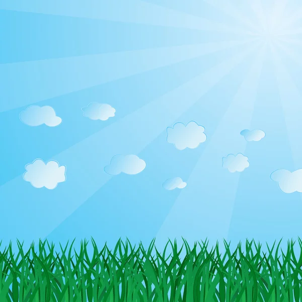 Fond abstrait avec une herbe et des nuages — Image vectorielle