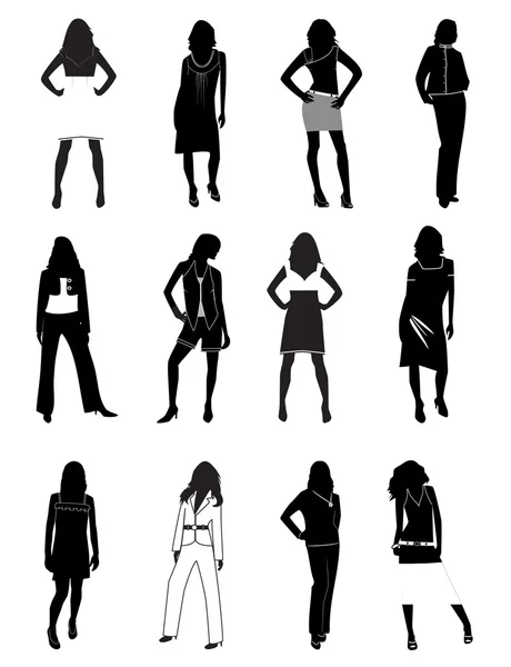 Silhouettes of women in a fashion — Stock Vector