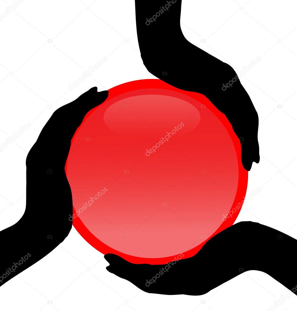 Three silhouettes of a hand holding the red button