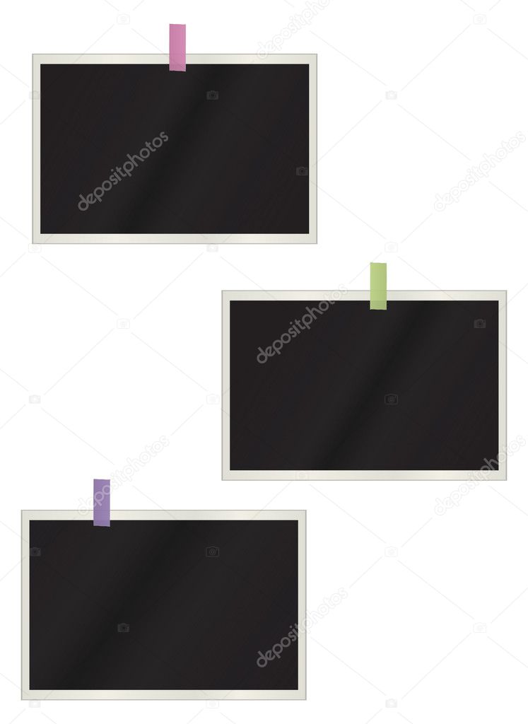 Set of the photos hanging on a white background