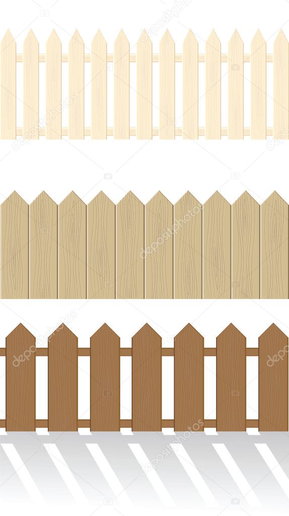 Set of wooden fences isolated on a white background