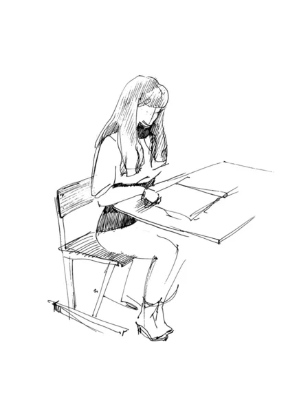 Girl after a school desk — Stock Photo, Image