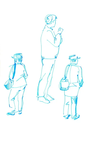 Skizze eines dunkelblauen Kerls mit einem Bleistift — Stockfoto