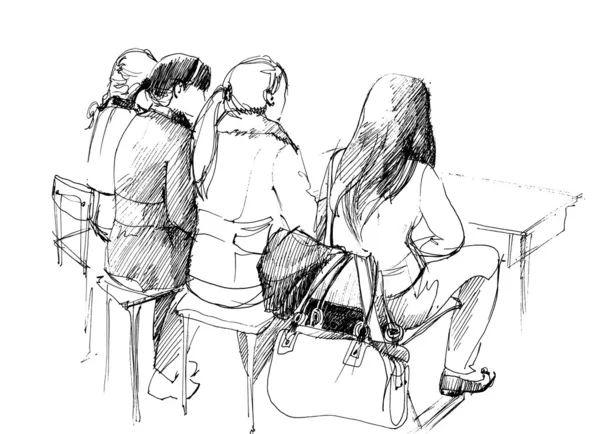 Four students by the back after a schoo — Stock Photo, Image