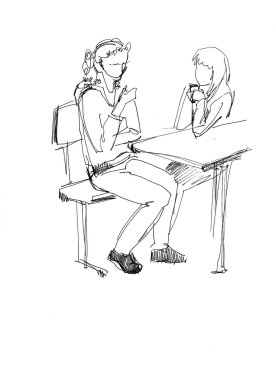 Girl-friends on a bench clipart