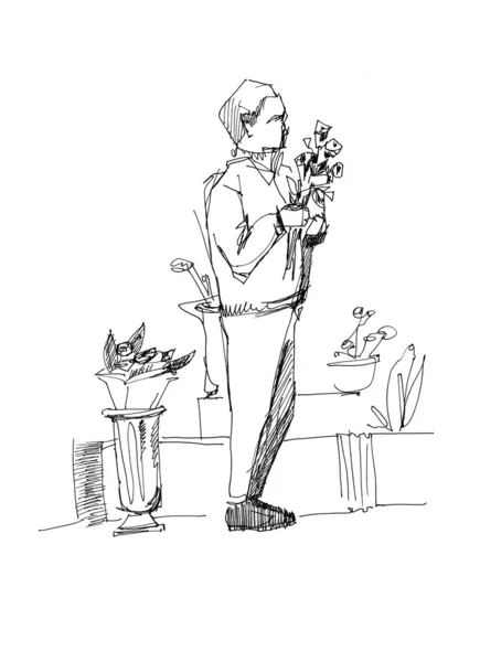 Fellow with a bouquet — Stock Photo, Image