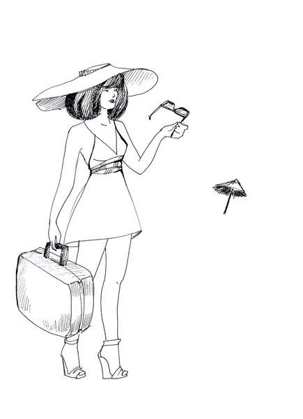 Dziewczyna z walizką — Zdjęcie stockowe