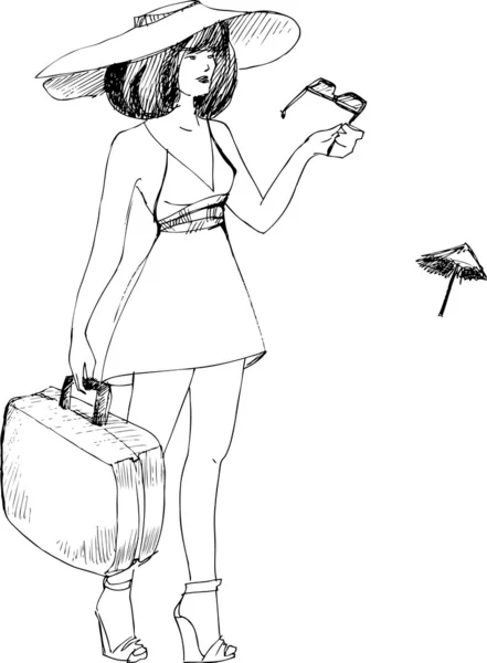 Meisje met een koffer — Stockvector