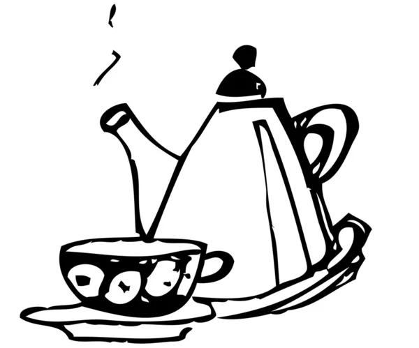 Tea-pot, és kupa — Stock Vector