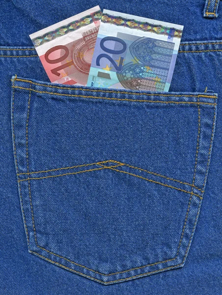 Euro in a jeans pocket — Stock Photo, Image