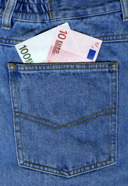 bir kot pantolon cebinde Euro