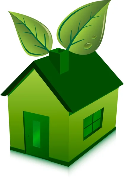 Casa verde e folhas — Vetor de Stock