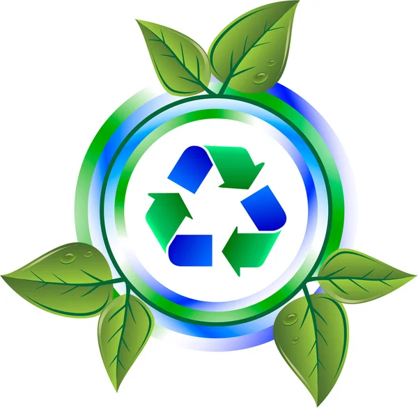 Ανακύκλωσης πράσινο εικονίδιο με φύλλα — Διανυσματικό Αρχείο