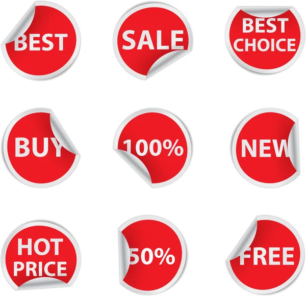 Set of red discount sale stickers — Stock Vector