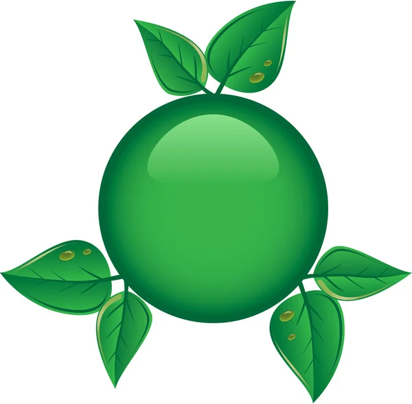 Πράσινο κουμπί με φύλλα — Διανυσματικό Αρχείο